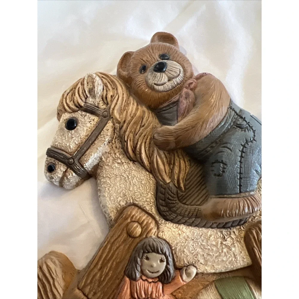 Teddy Bear Rocking Horse Wall Plaque Lightweight 1986 Frankies Designs Vintage